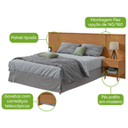 Cabeceira Like Extensível com Mesa Lopas Casal/Queen Amêndoa Clean