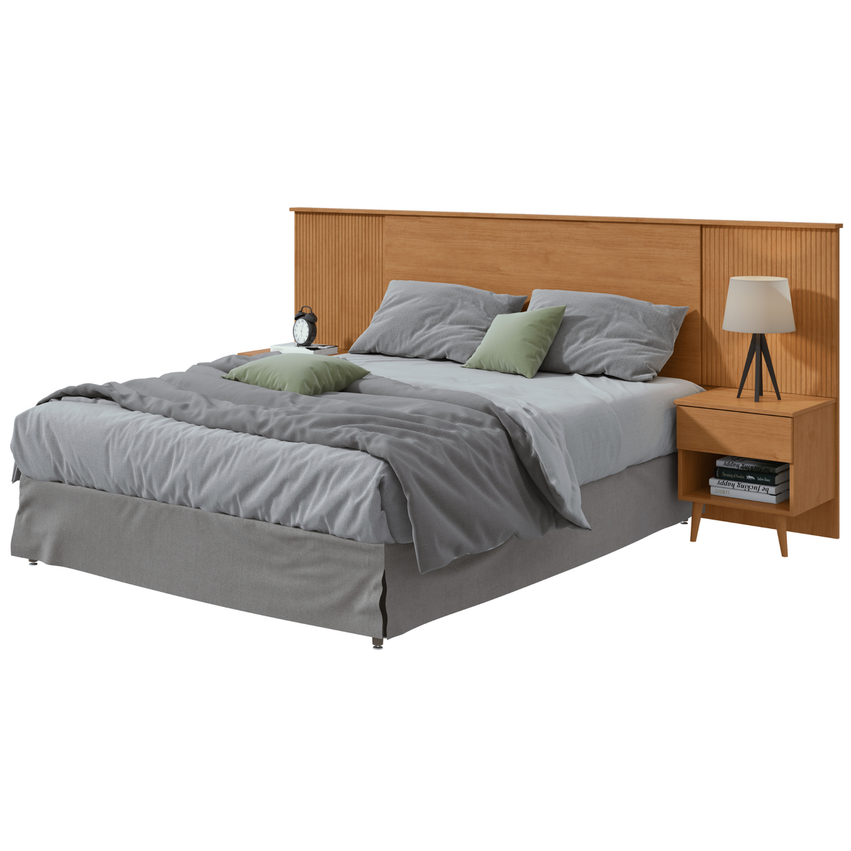 Cabeceira Like Extensível com Mesa Lopas Casal/Queen Amêndoa Clean