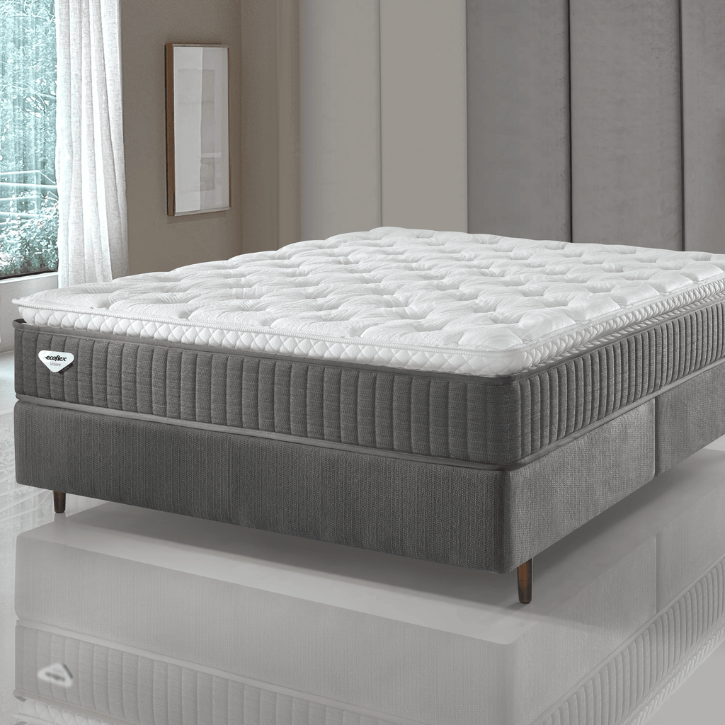 Conjunto Cama Box Comfy Queen Ecoflex 158x198x76cm Molas Ensacadas Grafite