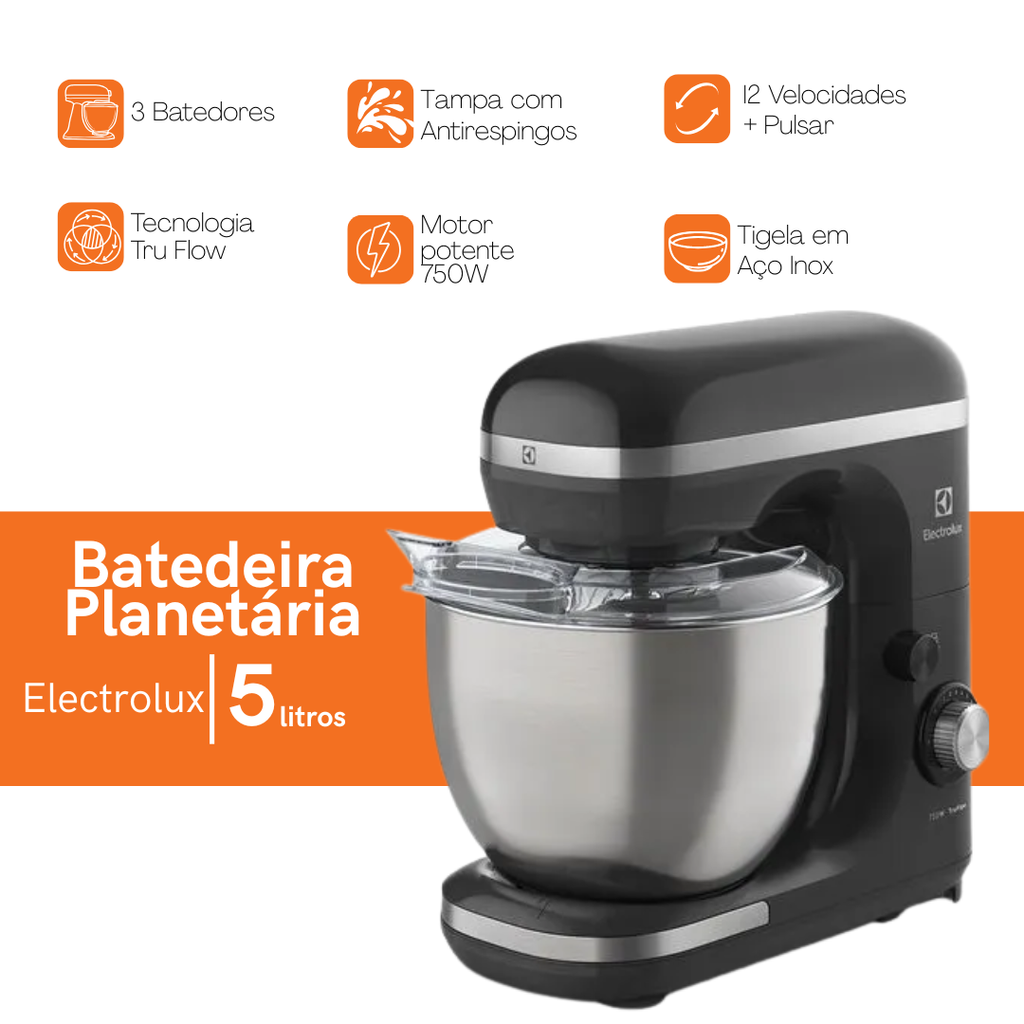 Batedeira Planetária Electrolux  5L EKM40 Tigela Inox 750W Cinza 220V