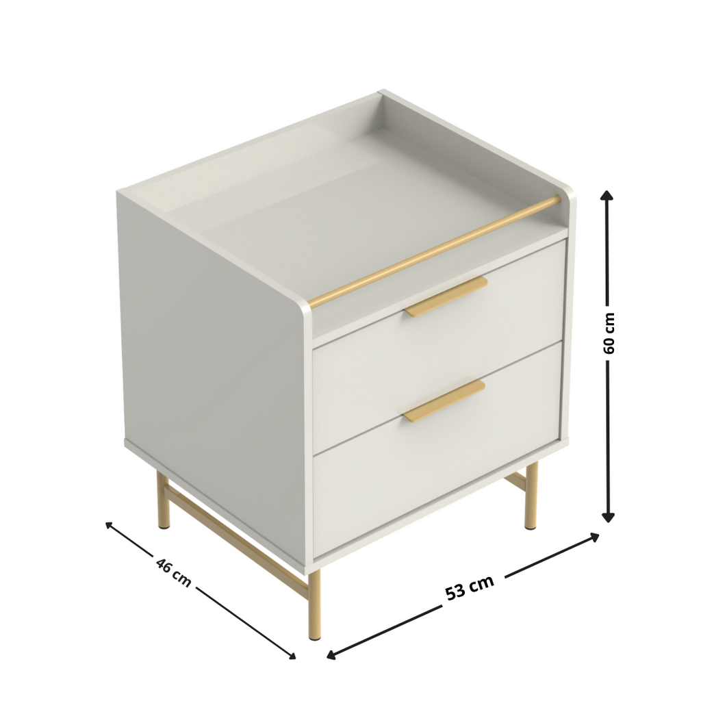 Mesa de Cabeceira Yves Província 2 Gavetas Off White com Dourado