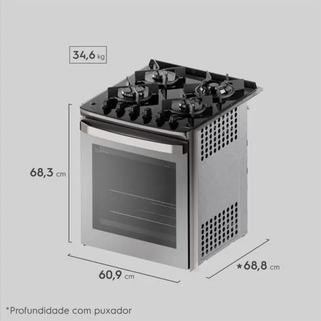 Fogão 4 Bocas Electrolux de Embutir FE4EG Mesa Vidro PerfectCook  Cinza 220V