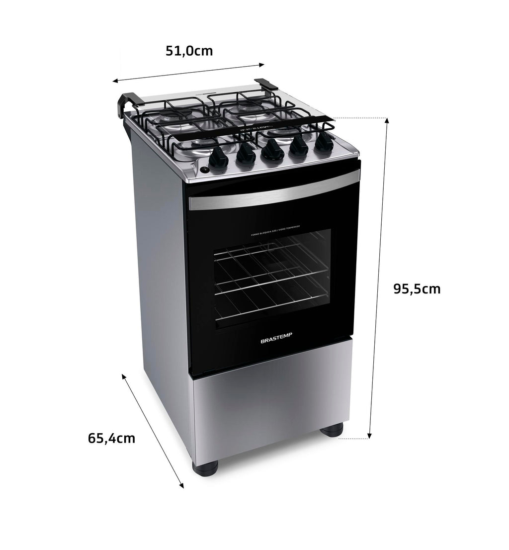 Fogão 4 Bocas Brastemp BFO4NBR Piso Duas Prateleiras com Alturas Ajustáveis Inox Bivolt