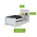 Cama Solteiro Bibox Athenas Lopas Cama Auxiliar e 2 Gavetas  Branco