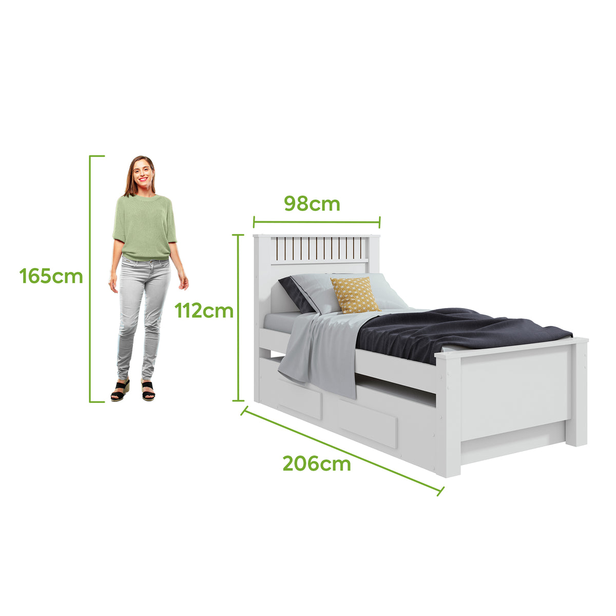 Cama Solteiro Bibox Athenas Lopas Cama Auxiliar e 2 Gavetas  Branco