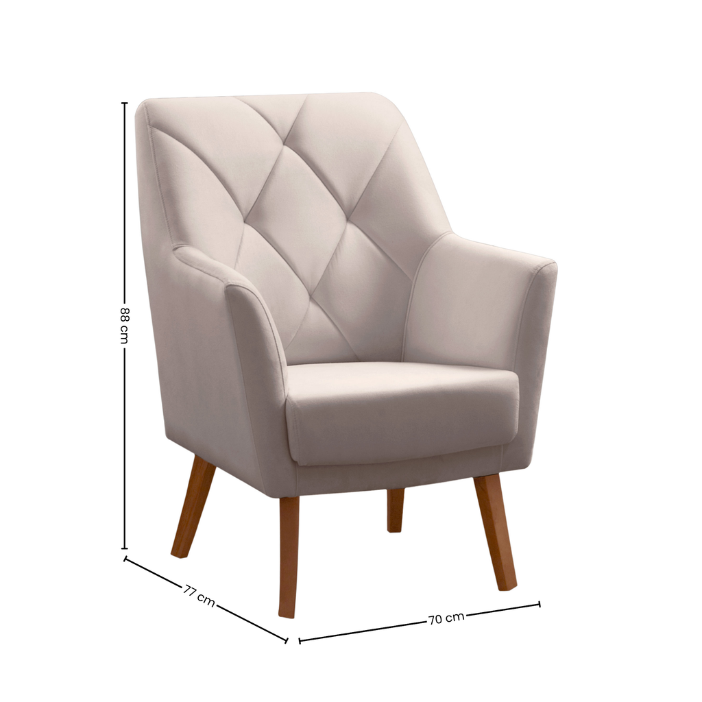 Poltrona Grecia 70cm Konfort Pés Trapézio Castanho Linho Cinza Claro