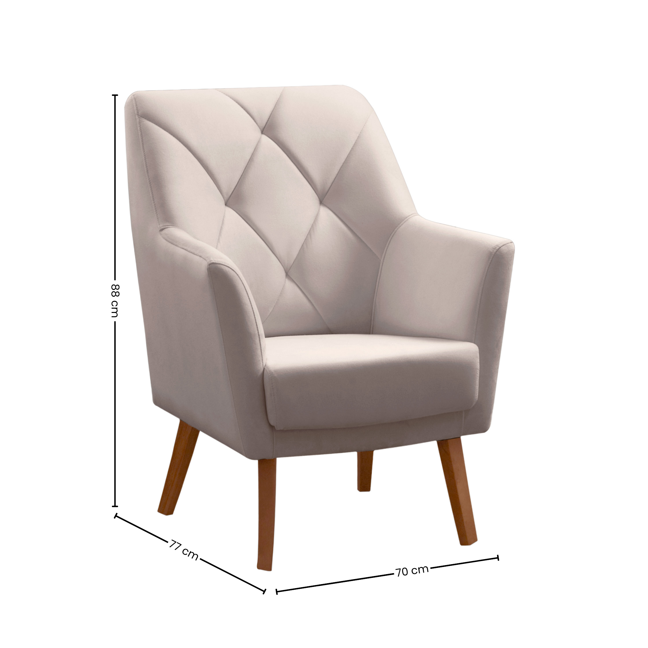 Poltrona Grecia 70cm Konfort Pés Trapézio Castanho Linho Cinza Claro