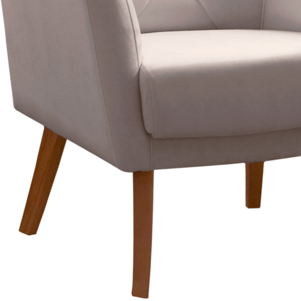 Poltrona Grecia 70cm Konfort Pés Trapézio Castanho Linho Cinza Claro