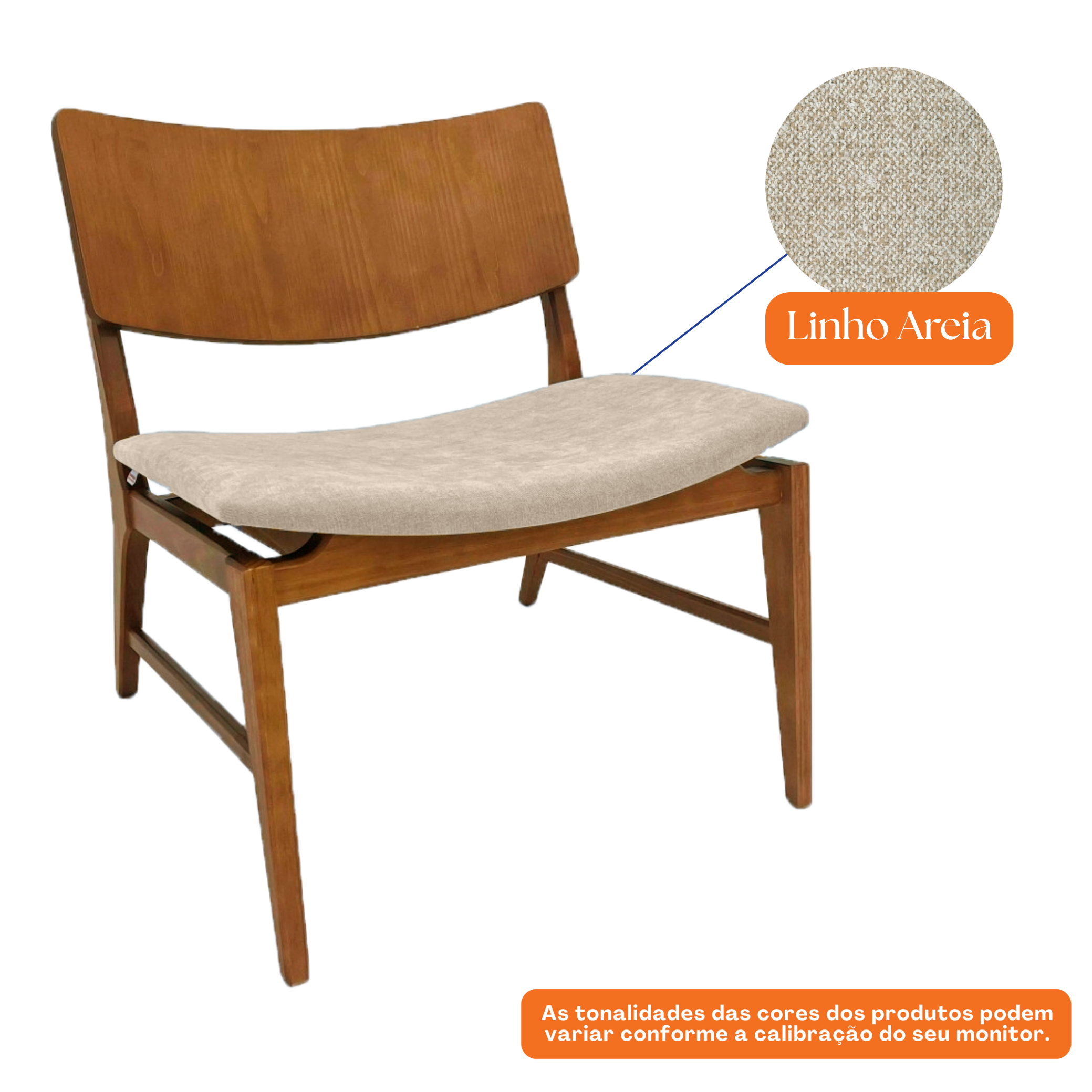 Poltrona Zoe 70cm Rudnick Encosto Laminado Nogal Linho Areia