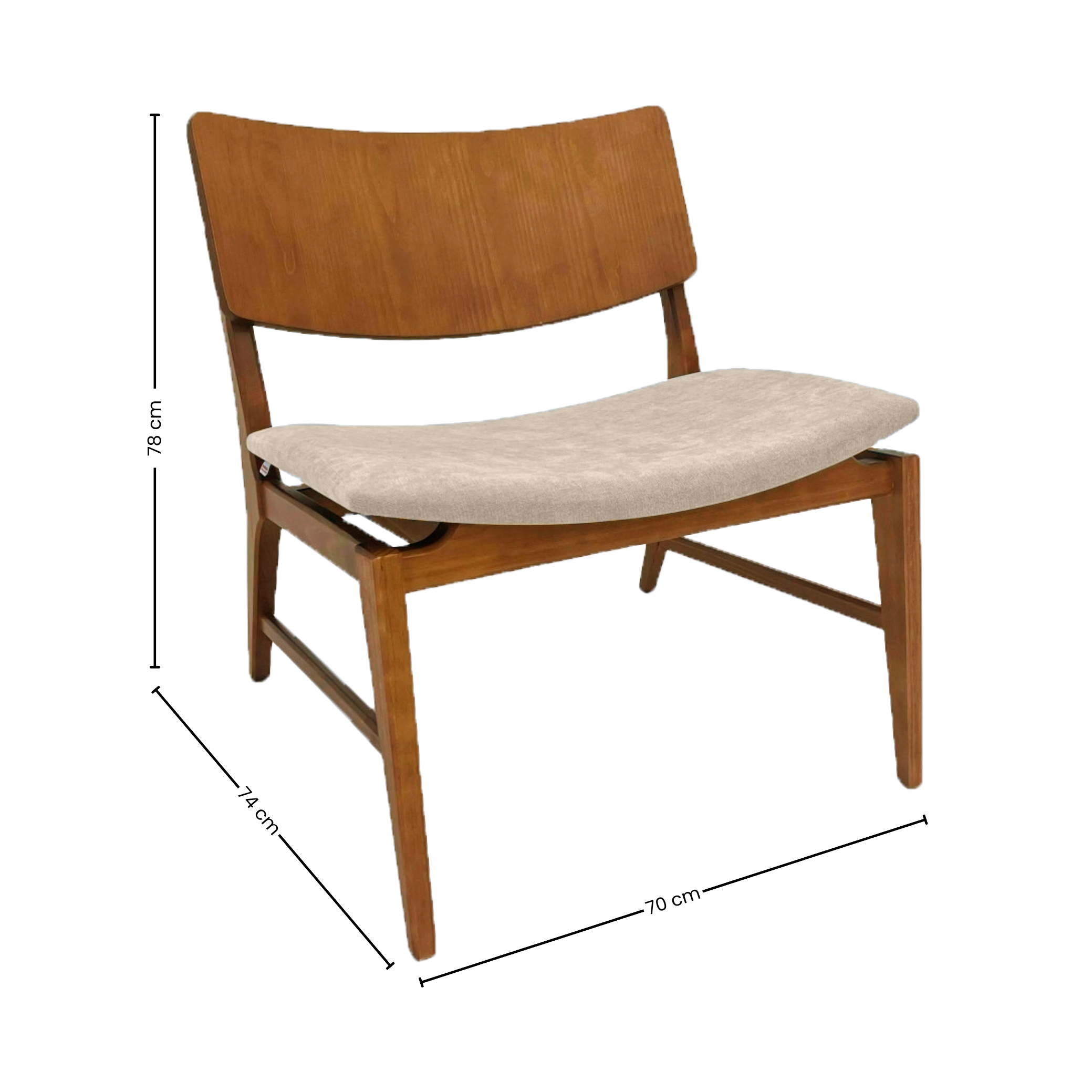 Poltrona Zoe 70cm Rudnick Encosto Laminado Nogal Linho Areia