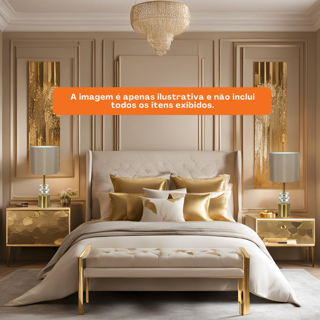 Abajur Florarte de Metal com Cristal  Dourado Bege Bivolt