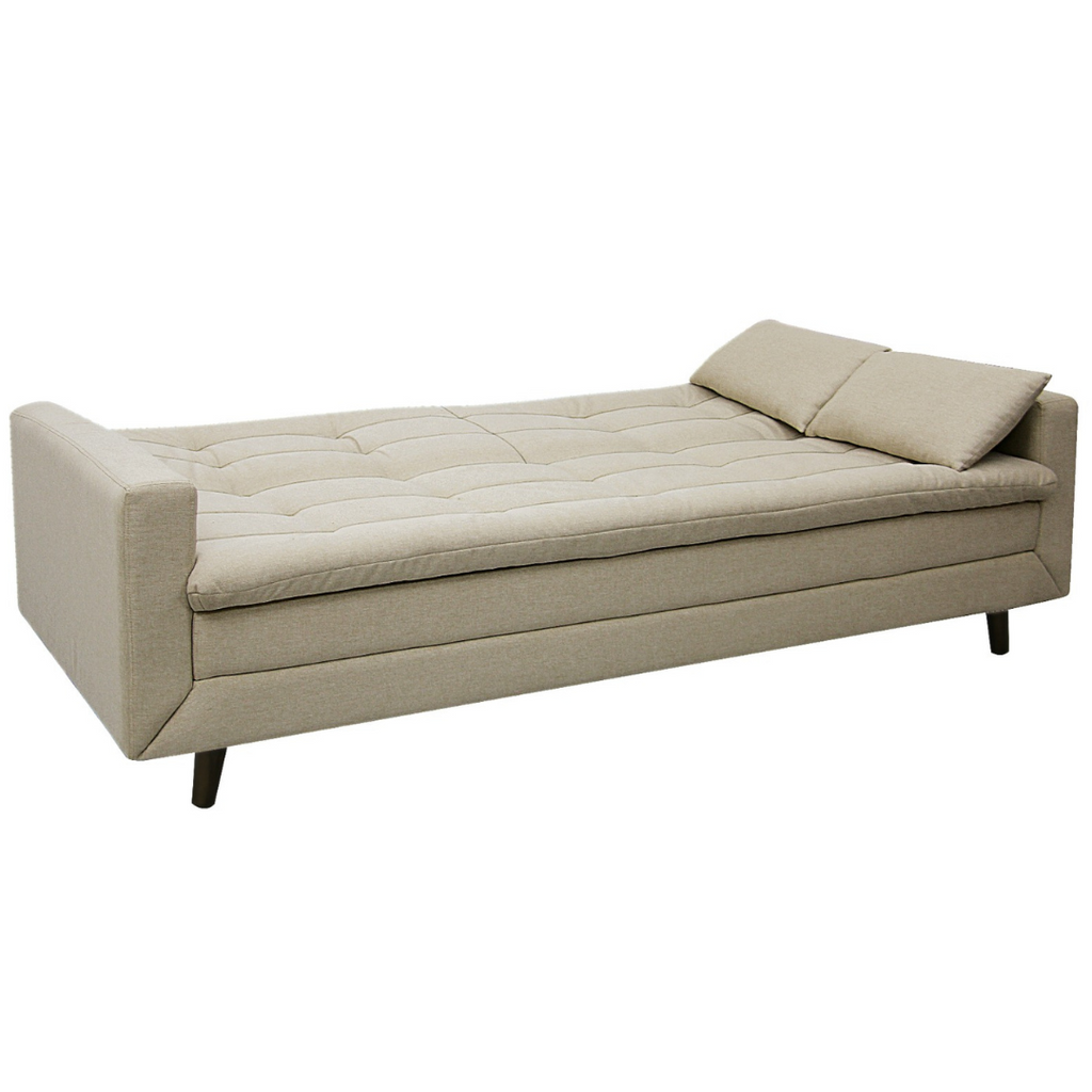 Sofá Cama New Jully 208cm Linoforte com Braços Pés em Madeira Linho Bege
