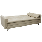 Sofá Cama New Jully 208cm Linoforte com Braços Pés em Madeira Linho Bege