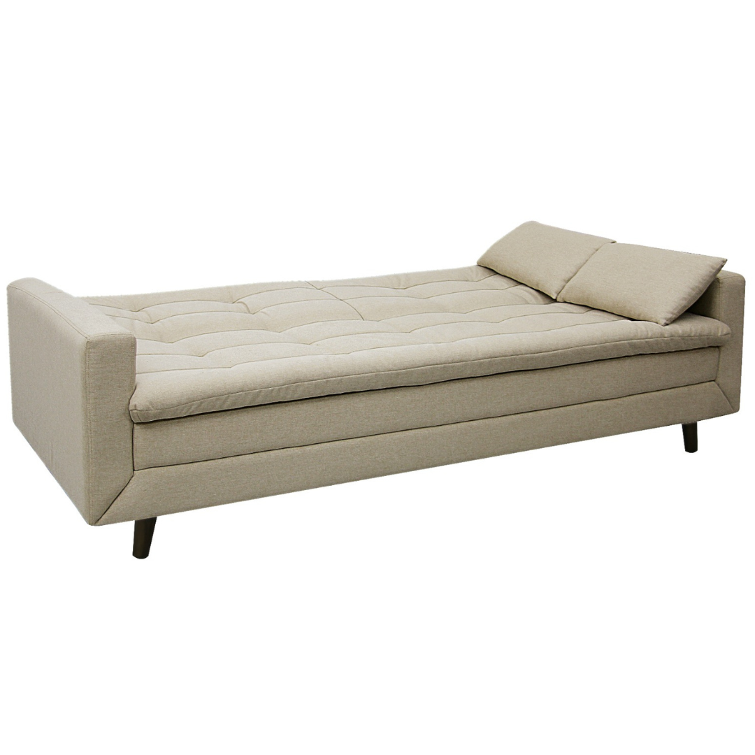 Sofá Cama New Jully 208cm Linoforte com Braços Pés em Madeira Linho Bege