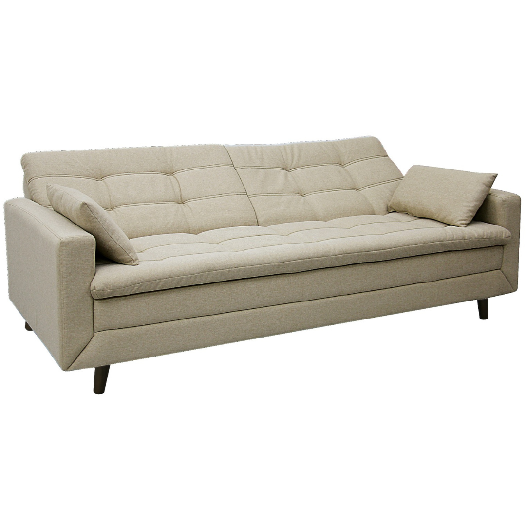 Sofá Cama New Jully 208cm Linoforte com Braços Pés em Madeira Linho Bege