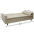 Sofá Cama New Jully 208cm Linoforte com Braços Pés em Madeira Linho Bege