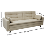 Sofá Cama New Jully 208cm Linoforte com Braços Pés em Madeira Linho Bege