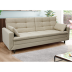 Sofá Cama New Jully 208cm Linoforte com Braços Pés em Madeira Linho Bege