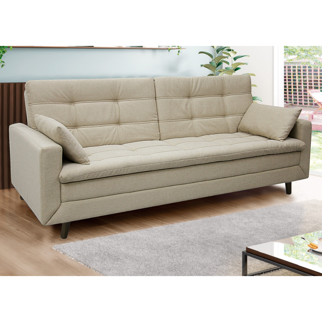 Sofá Cama New Jully 208cm Linoforte com Braços Pés em Madeira Linho Bege