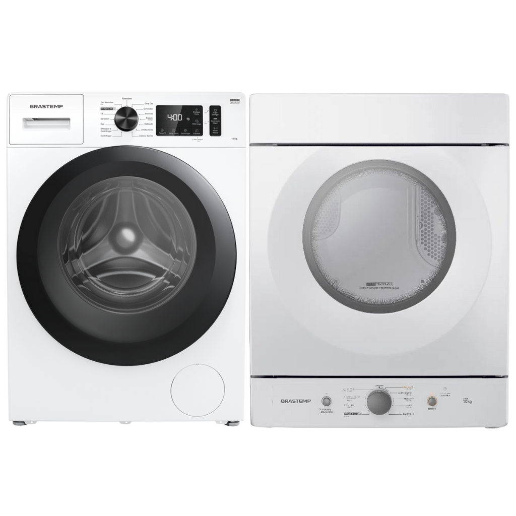 Conjunto Brastemp Lavadora de Roupas 11Kg BNF11AB+Secadora Suspensa 10Kg BSI10BB Branco 220V