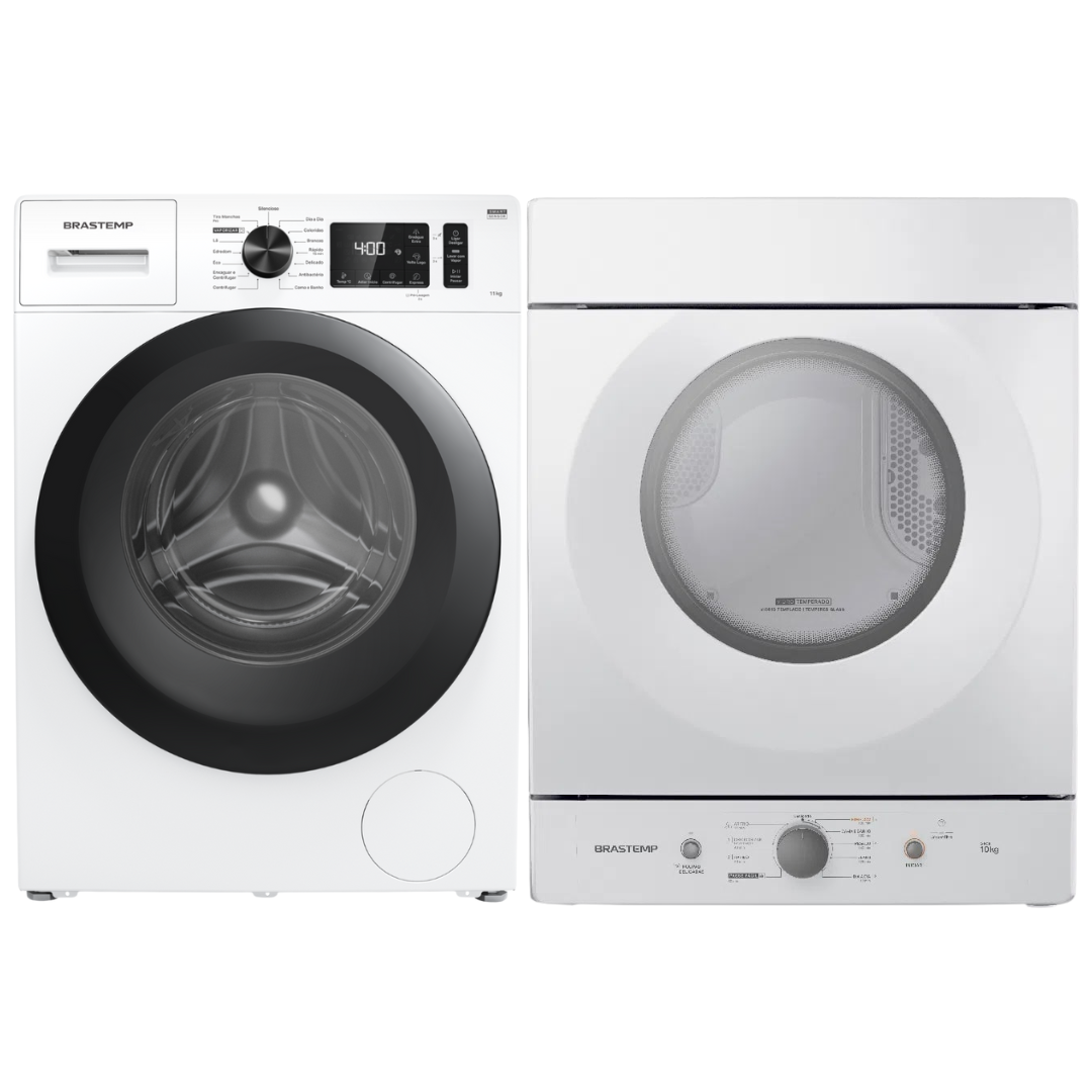 Conjunto Brastemp Lavadora de Roupas 11Kg BNF11AB+Secadora Suspensa 10Kg BSI10BB Branco 220V