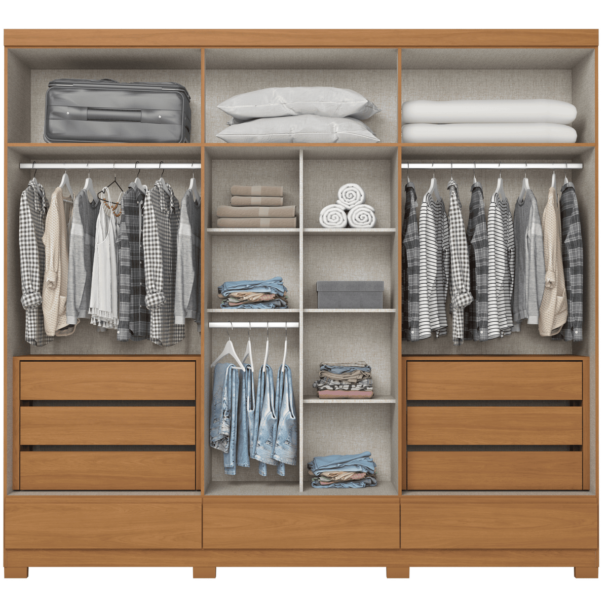 Roupeiro Imperial Henn 100% MDF 260cm 6 Portas 3 Gavetas Cinamomo