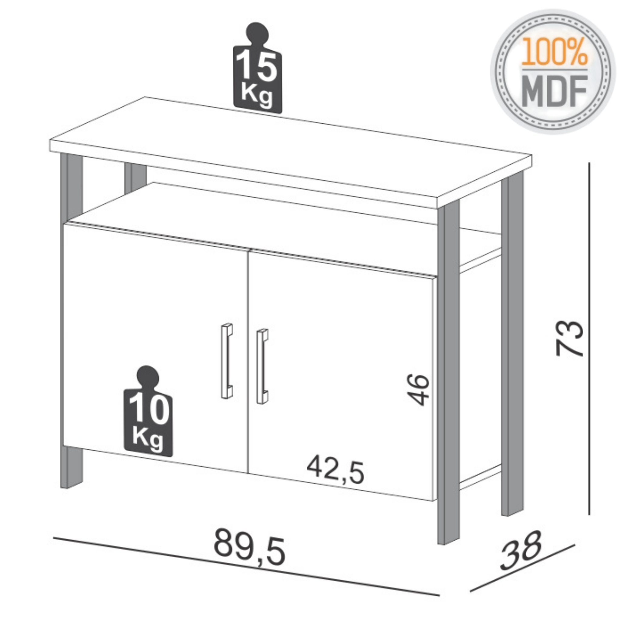 Balcão Buffet F32 Dalla Costa 89cm 2 Portas Nicho Off White e Freijó