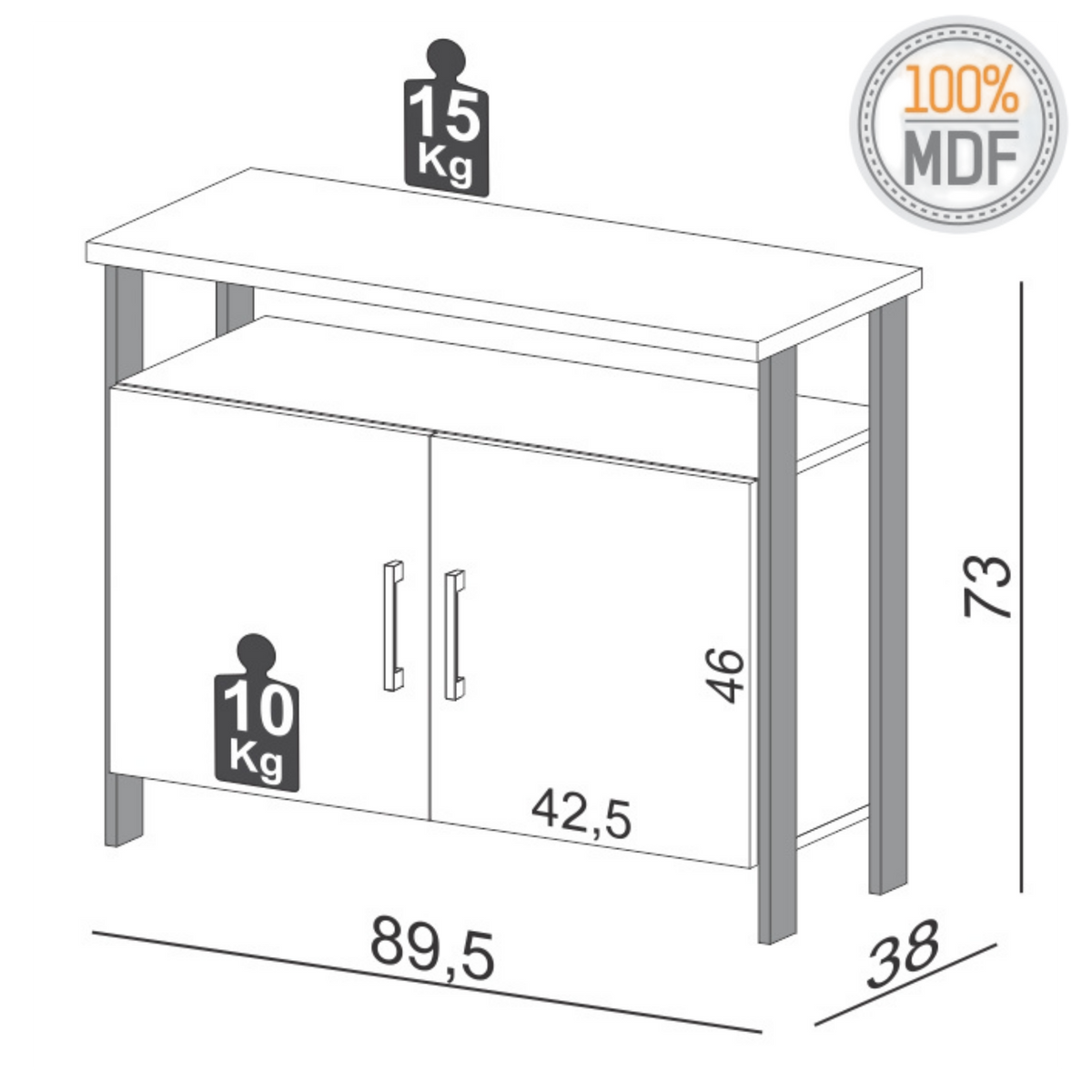 Balcão Buffet F32 Dalla Costa 89cm 2 Portas Nicho Off White e Freijó