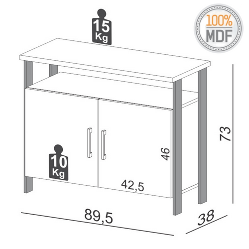 Balcão Buffet F32 Dalla Costa 89cm 2 Portas Nicho Off White e Freijó