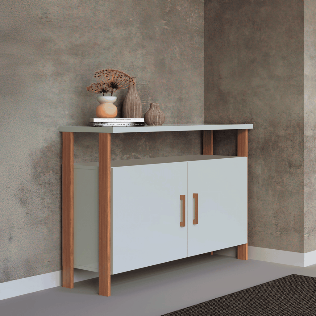Balcão Buffet F32 Dalla Costa 89cm 2 Portas Nicho Off White e Freijó