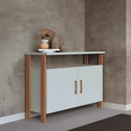 Balcão Buffet F32 Dalla Costa 89cm 2 Portas Nicho Off White e Freijó