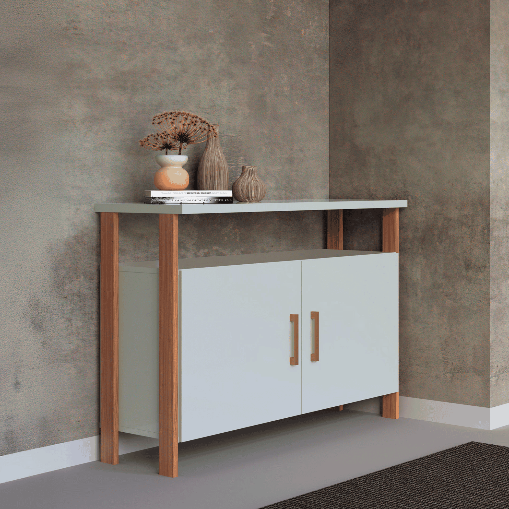 Balcão Buffet F32 Dalla Costa 89cm 2 Portas Nicho Off White e Freijó