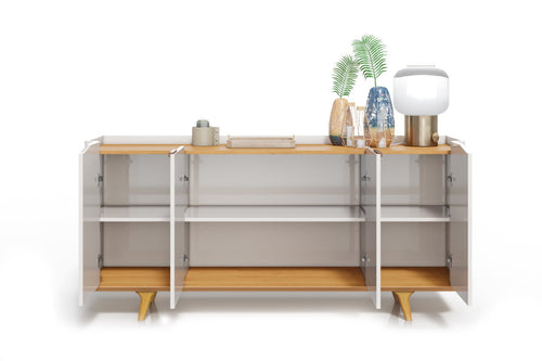 Balcão Buffet Arc Imcal 160cm 4 Portas Off White e Natural