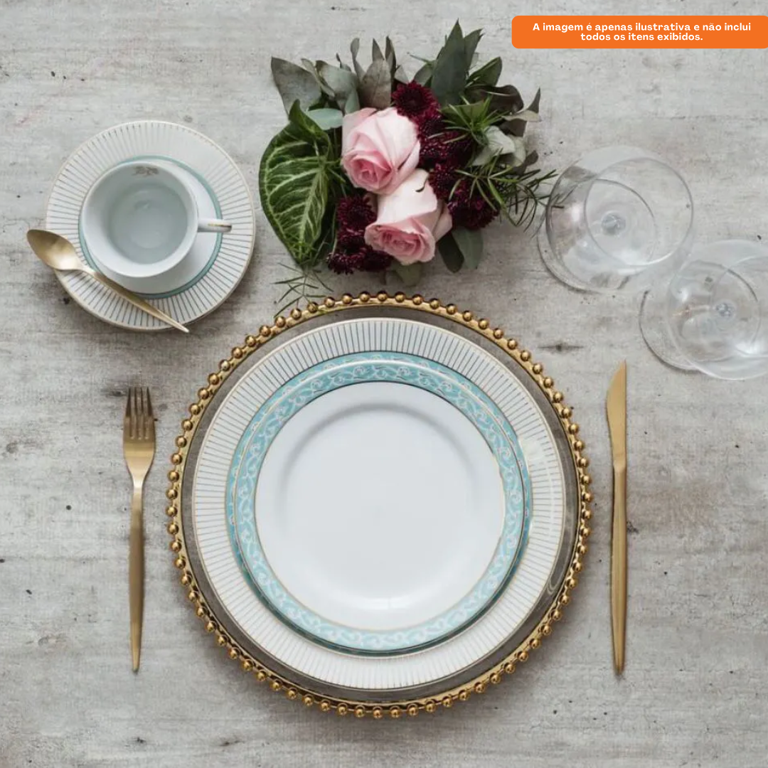 Aparelho de Jantar e Chá Schmidt 30 Peças Audrey 1ª Linha Branco com Azul