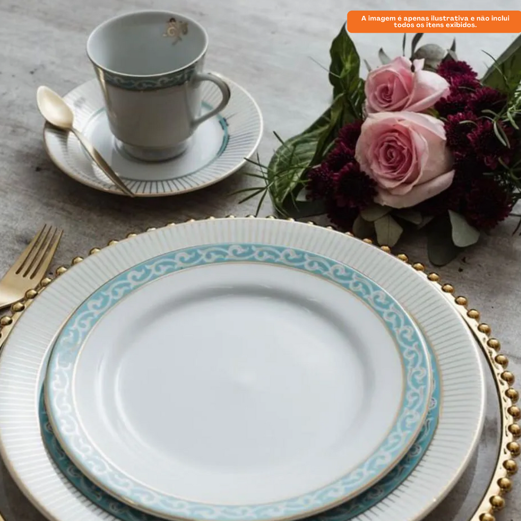 Aparelho de Jantar e Chá Schmidt 30 Peças Audrey 1ª Linha Branco com Azul