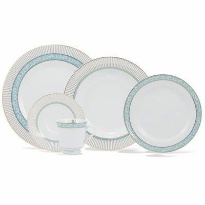 Aparelho de Jantar e Chá Schmidt 30 Peças Audrey 1ª Linha Branco com Azul