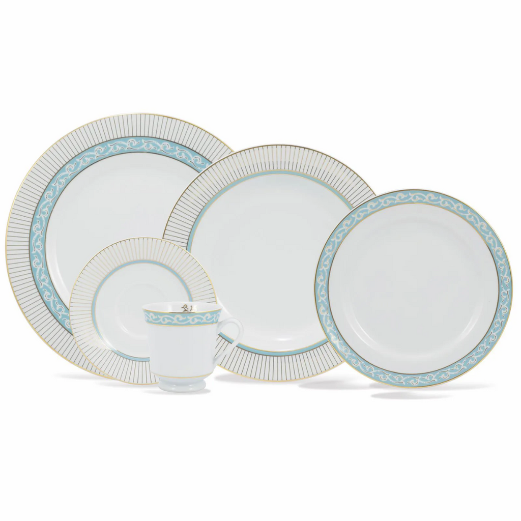 Aparelho de Jantar e Chá Schmidt 30 Peças Audrey 1ª Linha Branco com Azul