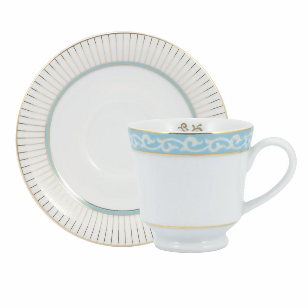 Aparelho de Jantar e Chá Schmidt 30 Peças Audrey 1ª Linha Branco com Azul