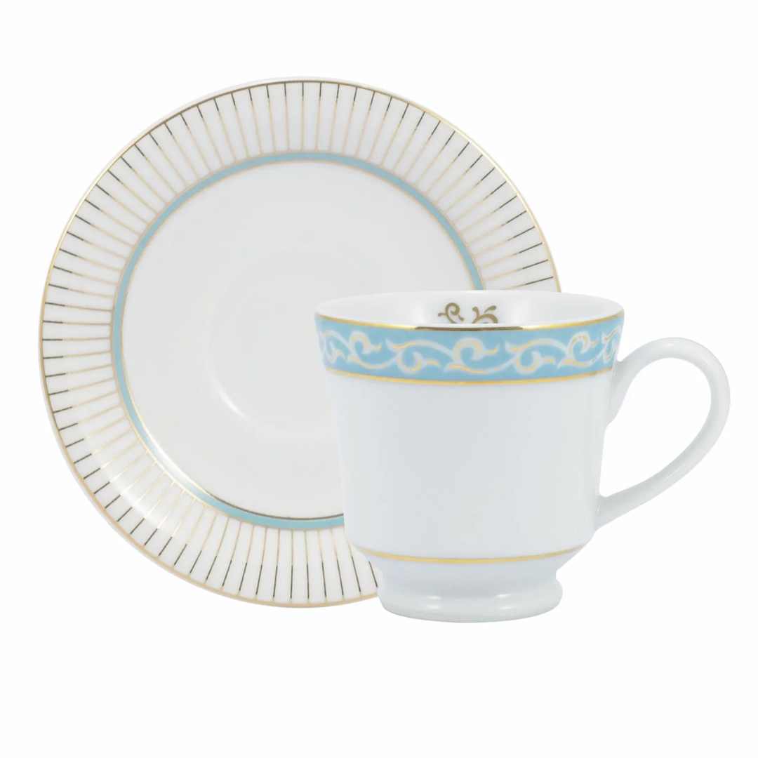 Aparelho de Jantar e Chá Schmidt 30 Peças Audrey 1ª Linha Branco com Azul
