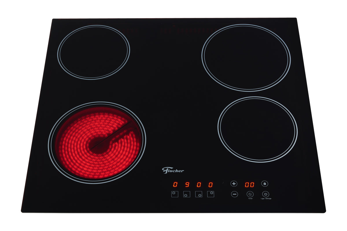 Cooktop Fischer 4 Bocas Elétrico Controle Touch Screen Vitrocerâmico 30006-73476 Preto 220V