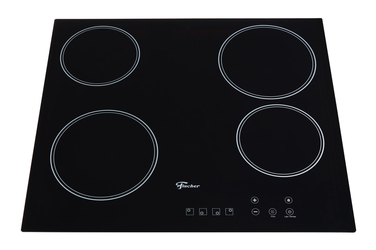 Cooktop Fischer 4 Bocas Elétrico Controle Touch Screen Vitrocerâmico 30006-73476 Preto 220V