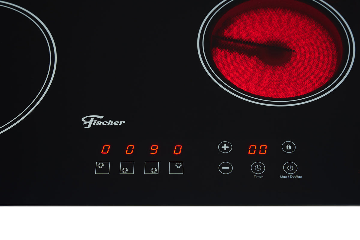 Cooktop Fischer 4 Bocas Elétrico Controle Touch Screen Vitrocerâmico 30006-73476 Preto 220V