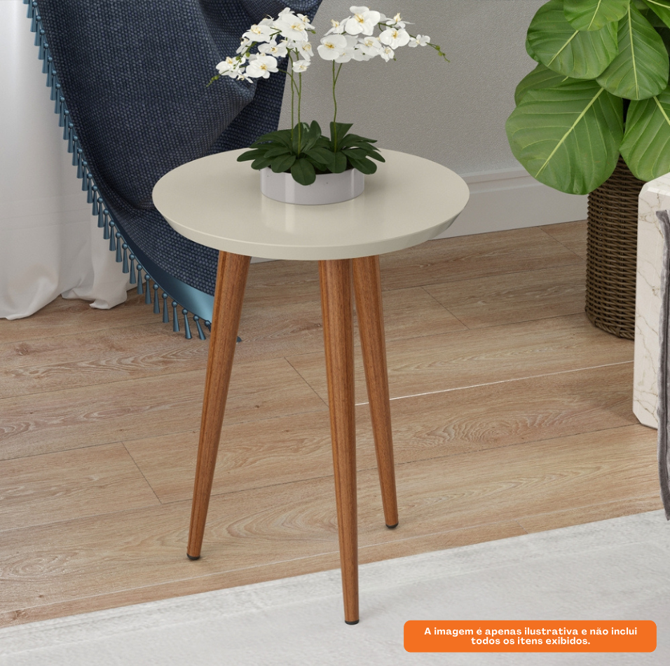 Mesa Lateral Luna 53cm Patrimar Redonda  Off White