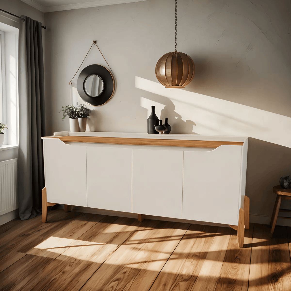 Balcão Buffet Studio Imcal 171cm 4 Portas Off White e Nature