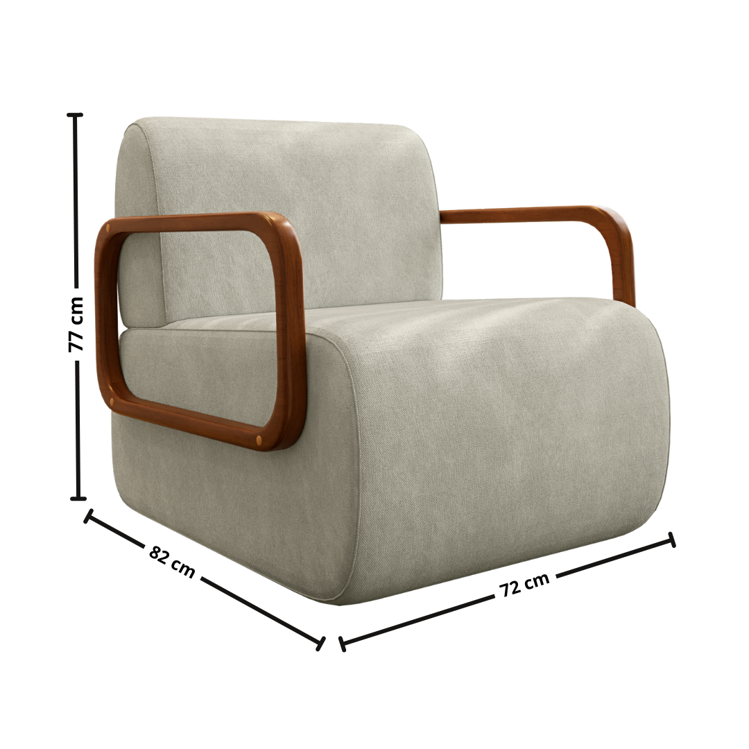 Poltrona Kiev 72cm Konfort Braços em Madeira Linho Cappuccino