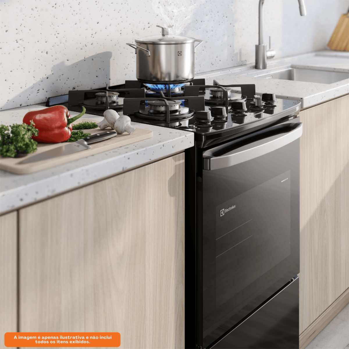 Fogão 4 Bocas Electrolux Efficient FE4GB Piso Mesa Vidro Tripla Chama PerfectCook Preto Bivolt