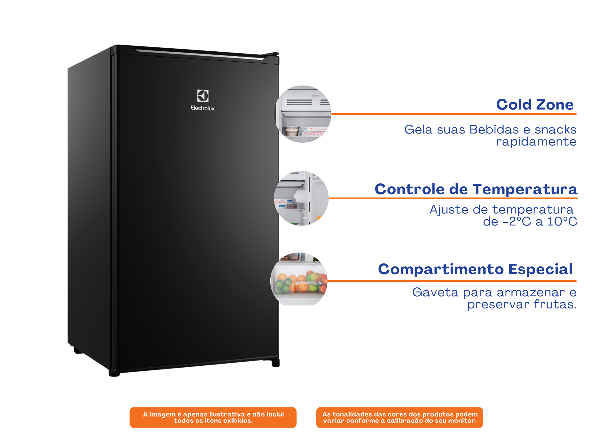 Frigobar Electrolux 90L Efficient EM90B com Controle de Temperatura -2ºC a 10ºC Preto 220V