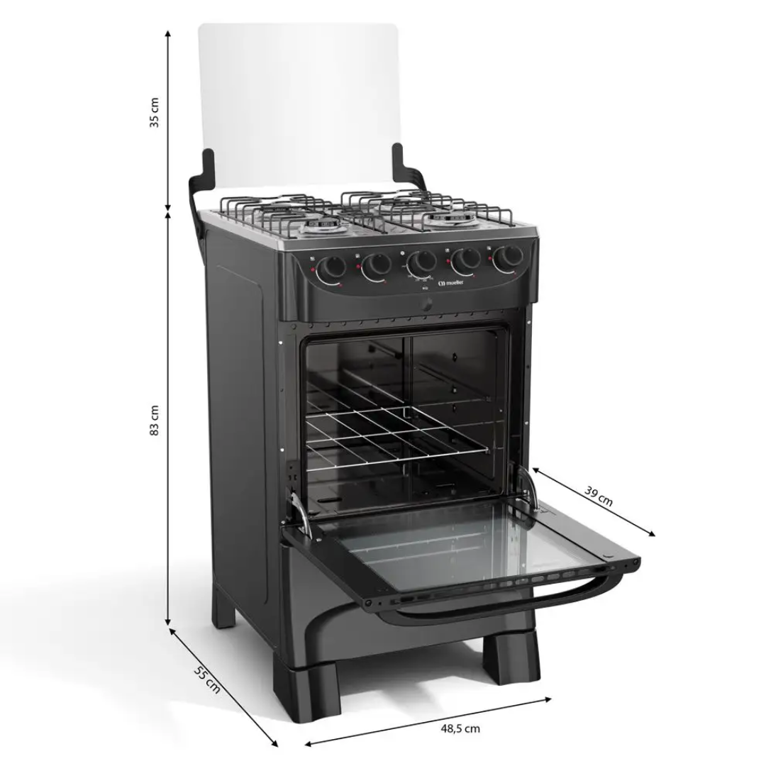 Fogão 4 Bocas Mueller MFI4BB Acendimento Automático Preto Bivolt