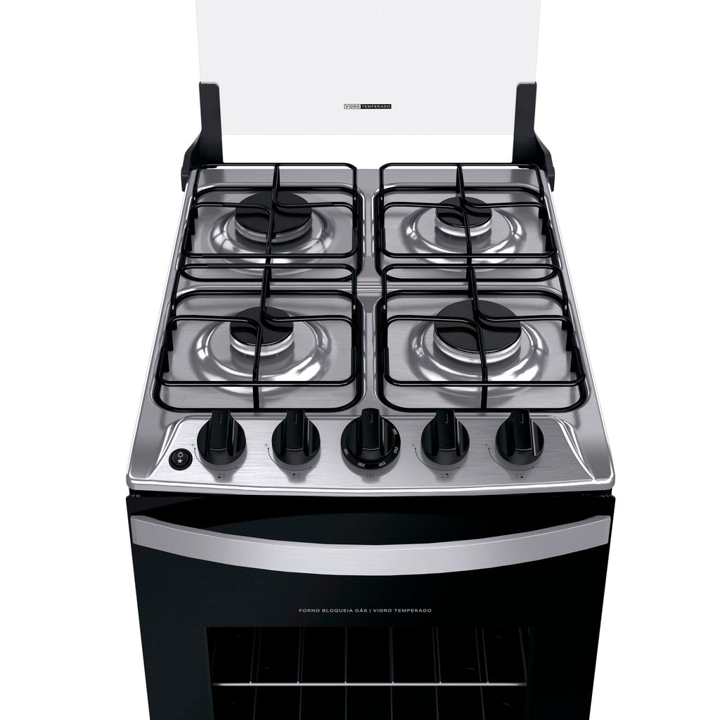 Fogão 4 Bocas Brastemp BFO4NBR Piso Duas Prateleiras com Alturas Ajustáveis Inox Bivolt