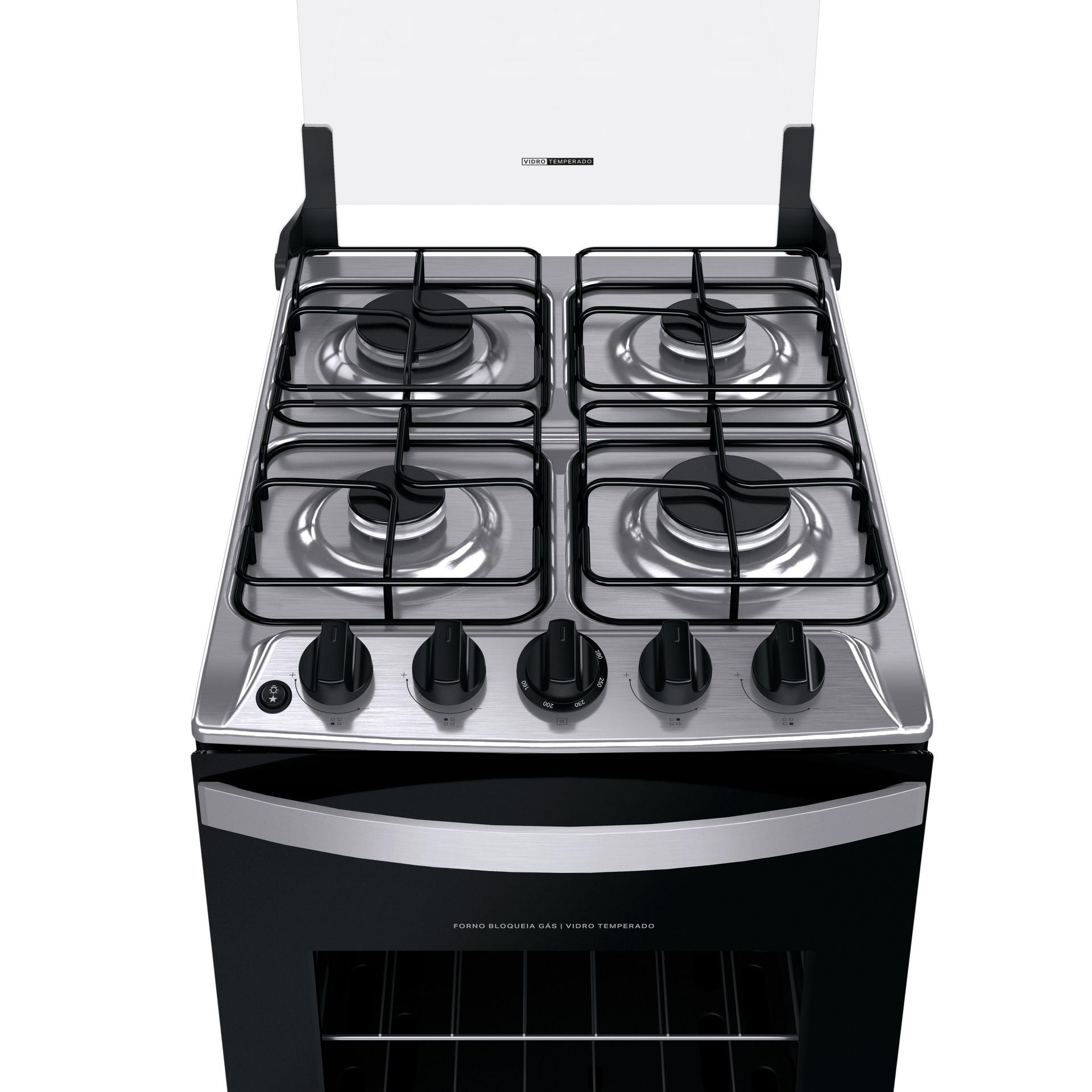 Fogão 4 Bocas Brastemp BFO4NBR Piso Duas Prateleiras com Alturas Ajustáveis Inox Bivolt